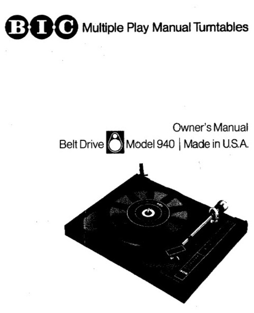 Product picture BIC Model 940 TurnTable Multiple Play Owner Manual
