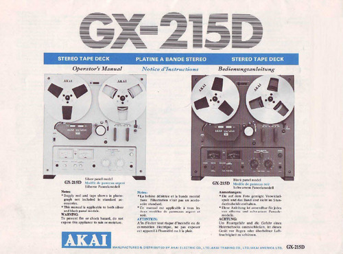 Product picture Akai GX-215D Owner & Service Manual + Schematics