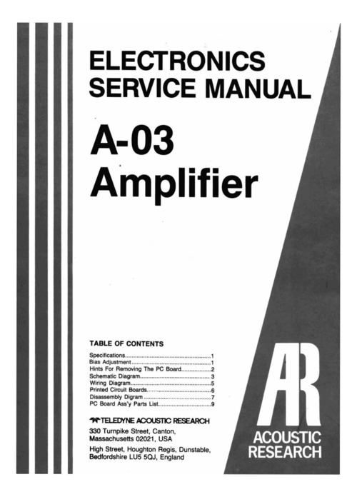 Product picture Accustic Research A-03 Service Manual