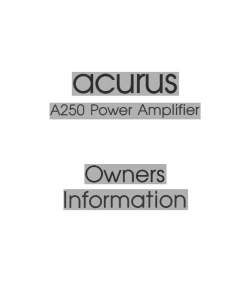 Product picture Acurus A250 Owner Manual and Schematics