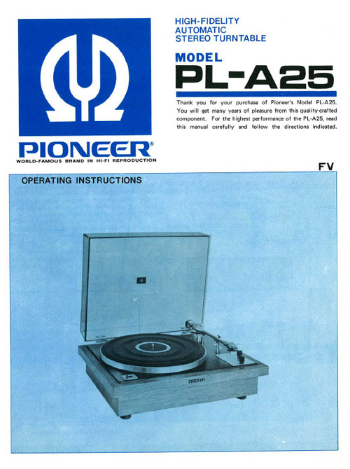 Product picture PIONEER PL-A25 OPERATING OWNERS MANUAL