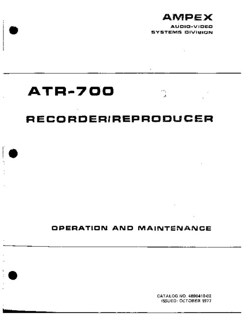 Product picture AMPEX ATR-700 TAPE RECORDER OWNER AND SERVICE MANUAL