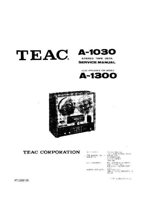 Product picture TEAC A-1030 / 1300 STEREO TAPE DECK SERVICE MANUAL