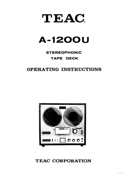 Product picture TEAC A-1200 TAPE RECORDER OWNER AND SERVICE MANUALS