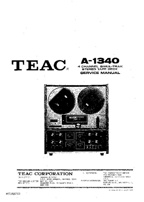 Product picture TEAC A-1340 TAPE DECK SERVICE MANUAL 