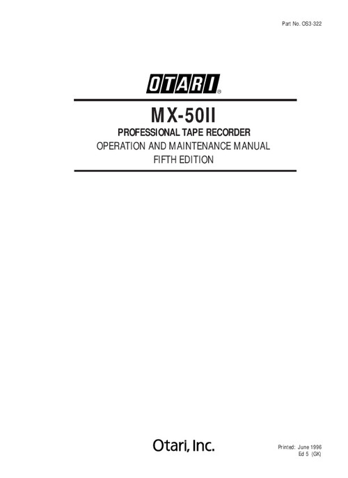 Product picture OTARI MX-50II TAPE RECORDER OPERATION AND SERVICE MANUAL