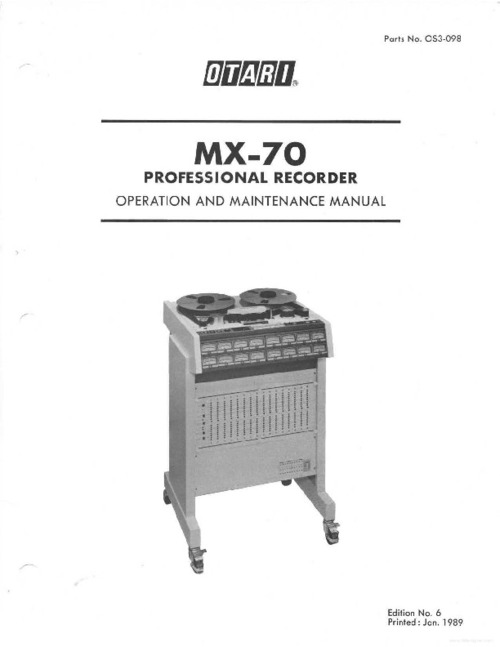 Product picture OTARI MX-70 PROFESSIONAL RECORDER SERVICE MANUAL