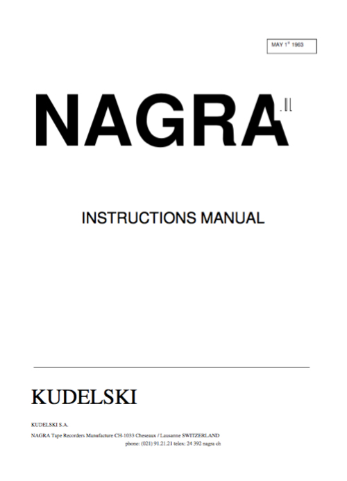 Product picture Nagra III Operating Manual -Original 1963 Edition- 