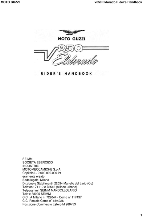 Product picture Moto Guzzi - 850 El Dorado Manual (Riders Handbook)