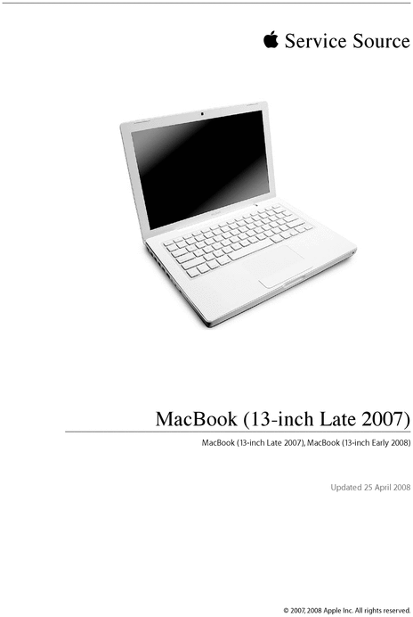 Product picture Apple Macbook 13-Inch Late 2007 Early 2008 Service Manual
